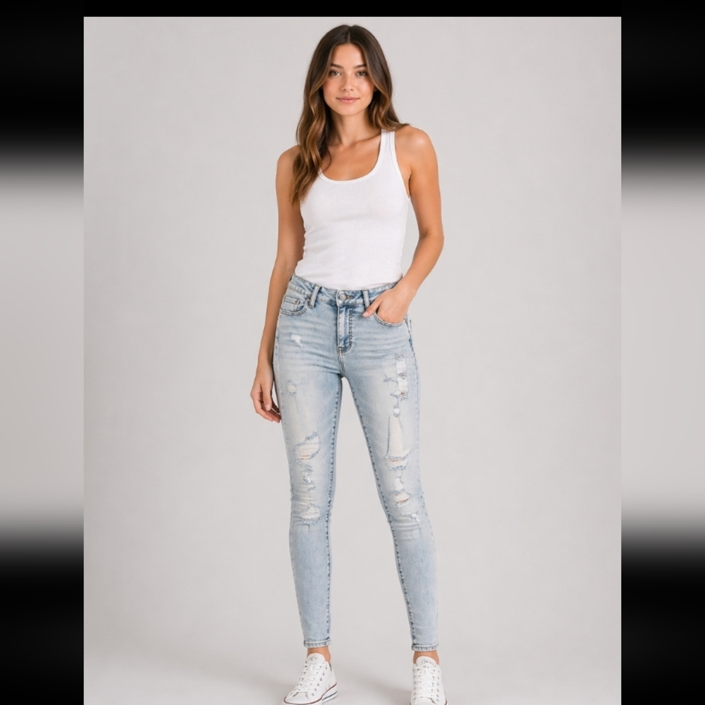 SO Vintage Vibe High RiseAnkle Skinny Distressed Jeans 1/25